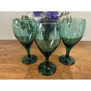 Vintage Libbey Juniper Green Gold Rim Wine Glass Holiday Bar‎ Cart Retro Barware